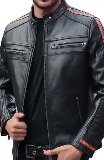 Harley Davidson Motorcycles Orange Striped Biker Black Jacket