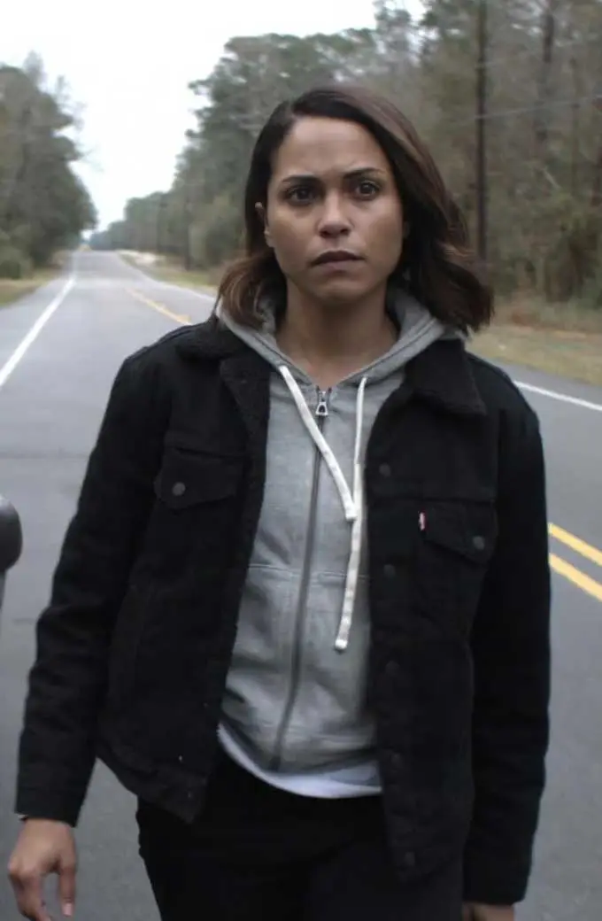 Hightown Monica Raymund Jackie Quinones Black Denim Jacket jackie-quinones-hightown-jacket
