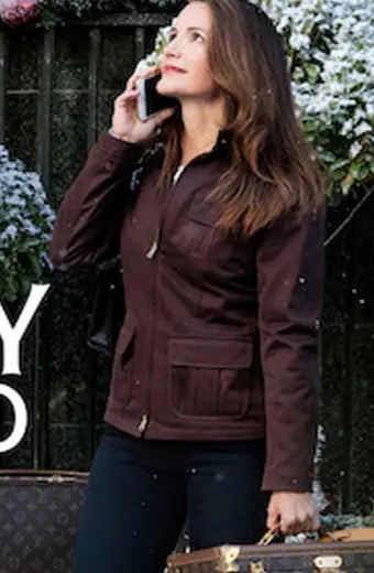 Kate Kristin Davis Holiday In The Wild Maroon Cotton Jacket kristin-davis-holiday-in-the-wild-jacket