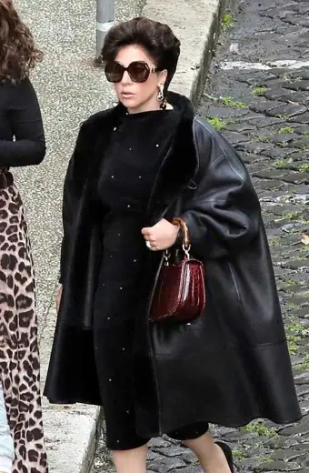 House Of Gucci Lady Gaga Patrizia Reggiani Black Leather Coat