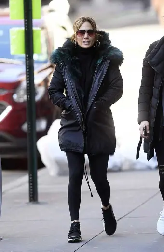 Jennifer Lopez Casual Green Fur Hooded Black Leather Coat