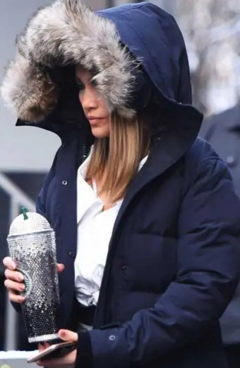 Womens Jennifer Lopez Casual Blue Parachute Fur Hooded Parka