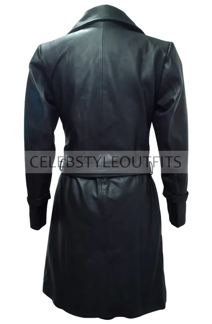 Maya Second Act Jennifer Lopez Black Leather Trench Coat second-act-jennifer-lopez-coat