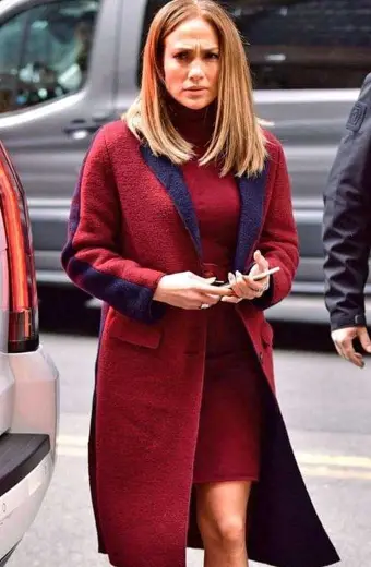 Maya Second Act Jennifer Lopez Red Wool Long Trench Coat