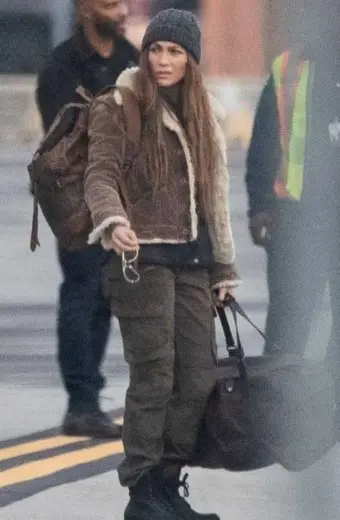 The Mother TV Series Jennifer Lopez Brown Corduroy Fur Jacket
