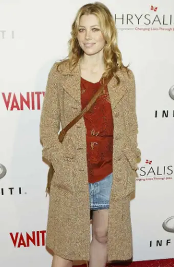 Jessica Biel Vanity Fair Party Beige Long Wool Trench Coat