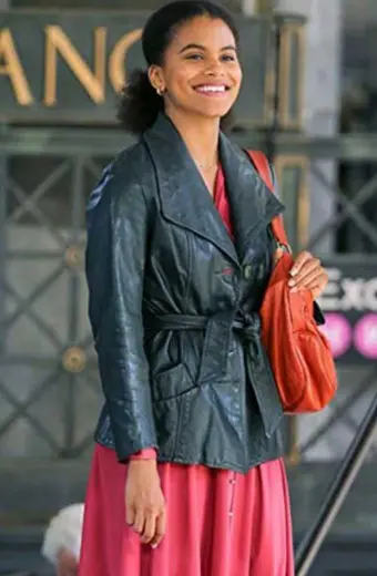 Zazie Beetz Joker Sophie Dumond Drape Black Leather Jacket