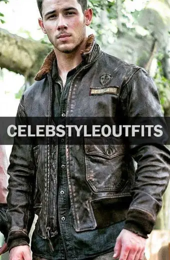 Nick Jonas Jumanji Seaplane McDonough Brown Bomber Jacket