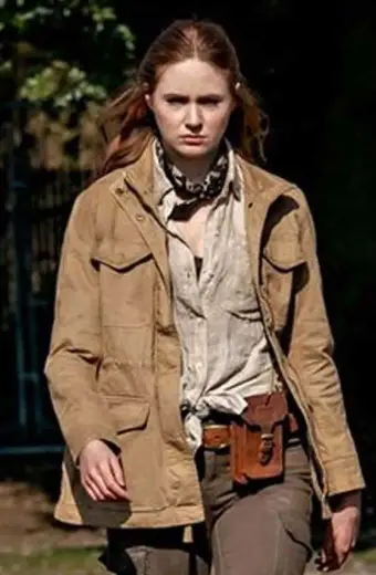 Karen Gillan The Bubble Movie Carol Cobb Beige Cotton Jacket