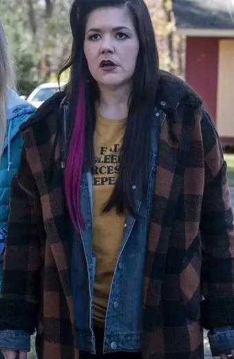 Mary Hollis Inboden Kevin Can Fuck Himself Brown Plaid Coat