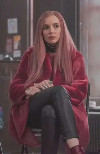 Killing Eve Villanelle Jodie Comer Pink Fur Long Trench Coat