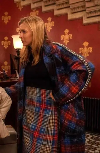 Villanelle Killing Eve Jodie Comer Blue Plaid Long Trench Coat