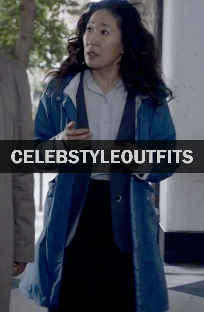Eve Polastri Sandra Oh Killing Eve TV Show Blue Parachute Coat killing-eve-sandra-oh-polyester-coat