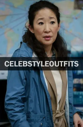 Eve Polastri Sandra Oh Killing Eve TV Show Blue Parachute Coat killing-eve-sandra-oh-polyester-coat