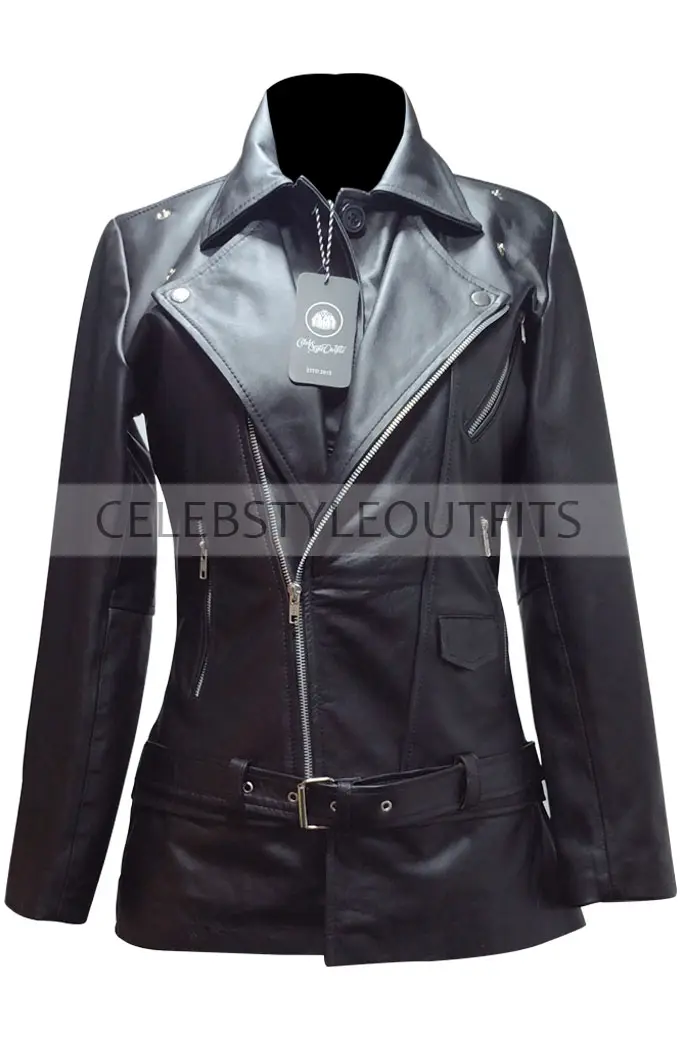 Casual Womens Kylie Jenner Street Style Black Leather Coat kylie-jenner-street-style-casual-coat