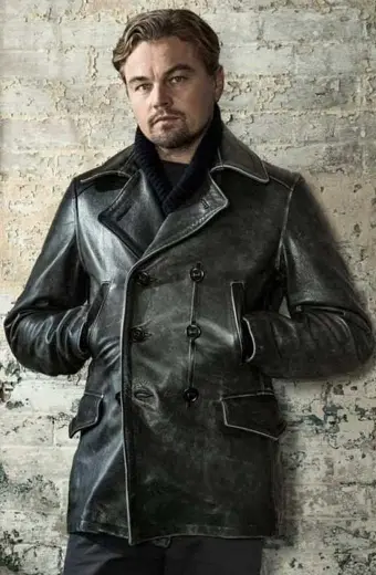 Leonardo DiCaprio Mens Casual Black Distressed Trench Car Coat