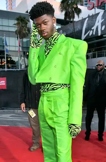 Lil Nas X American Music Awards Cropped Satin Trench Blazer