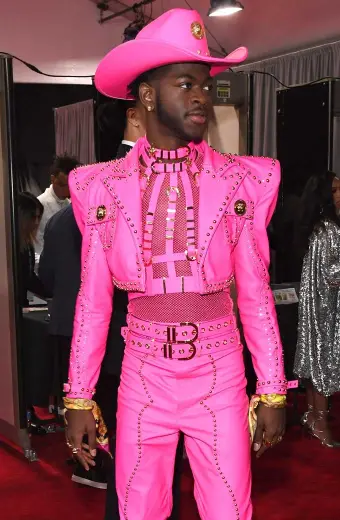 Lil Nas X Grammy Studded Pink Cotton Cropped Trench Jacket