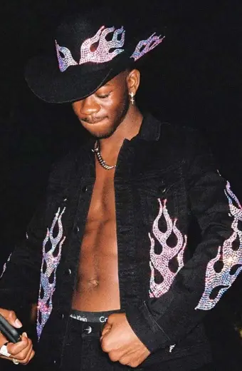 Mens Casual Lil Nas X Street Silver Flames Black Denim Jacket