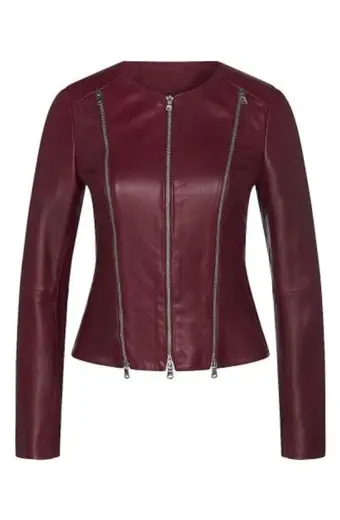 Issa Rae The Lovebirds Leilani Biker Maroon Leather Jacket