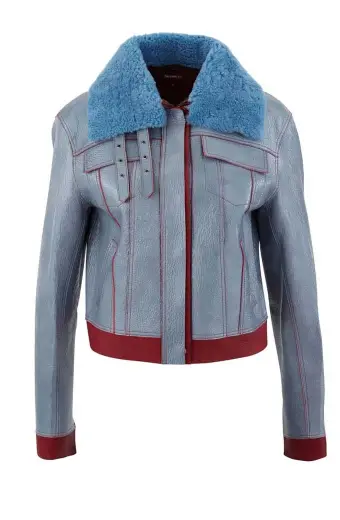Zoe Chao Sara Yang Love Life Fur Collar Blue Leather Jacket