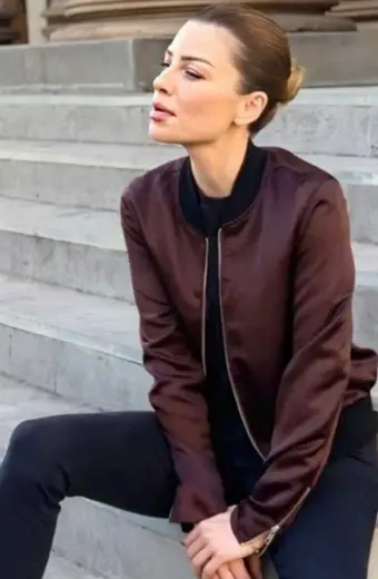 Lucifer Chloe Decker Lauren German Bomber Maroon Satin Jacket
