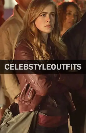 Melissa Roxburgh Michaela Stone Manifest Maroon Leather Jacket