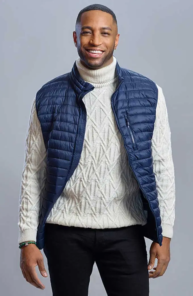 A Winter Getaway Joe Franklin Brooks Darnell Blue Puffer Vest brooks-darnell-a-winter-getaway-vest