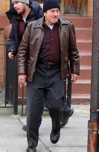 Robert De Niro Irishman Frank Sheeran Brown Leather Jacket