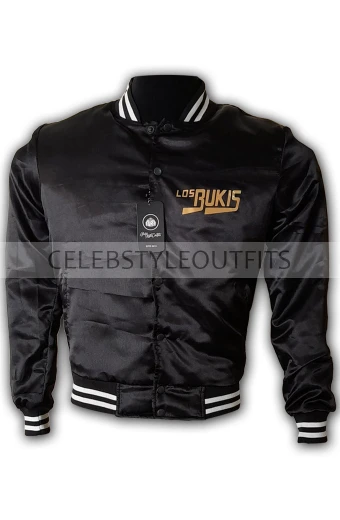 Los Bukis Unisex Glossy Black Satin Varsity Bomber Jacket