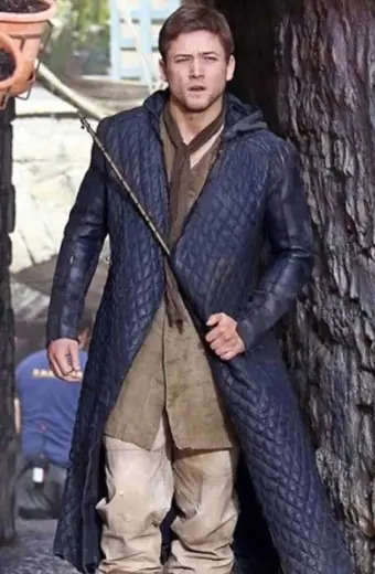 Taron Egerton Robin Hood Hooded Cosplay Leather Quilted Coat taron-egerton-robin-hood-trench-coat