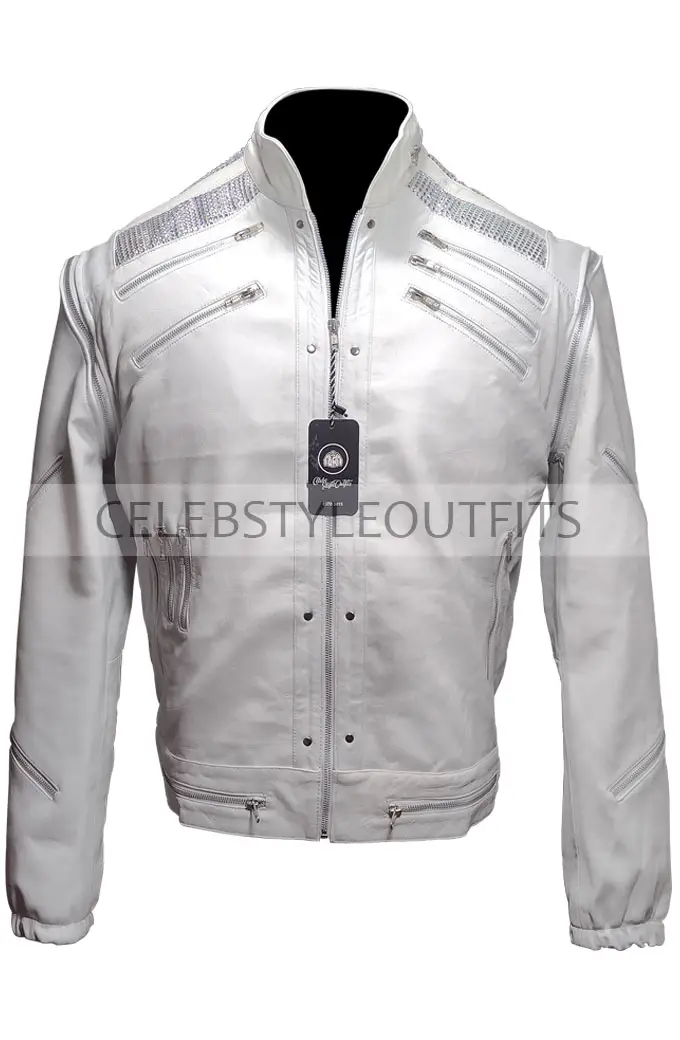 Mens Beat it Song Michael Jackson White Biker Leather Jacket michael-jackson-beat-it-white-jacket