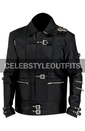 Michael Jackson Bad Album Belted Mens Black Leather Jacket