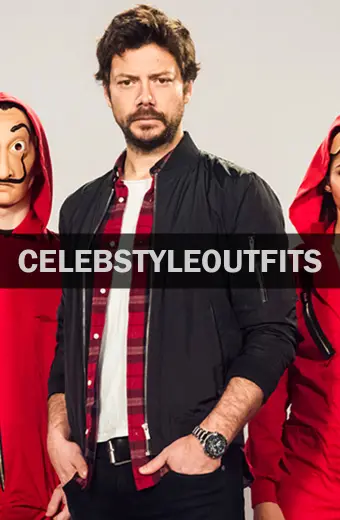 Professor Money Heist Alvaro Morte Bomber Black Satin Jacket