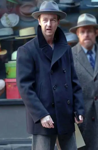 Edward Norton Lionel Essrog Motherless Brooklyn Blue Pea Coat