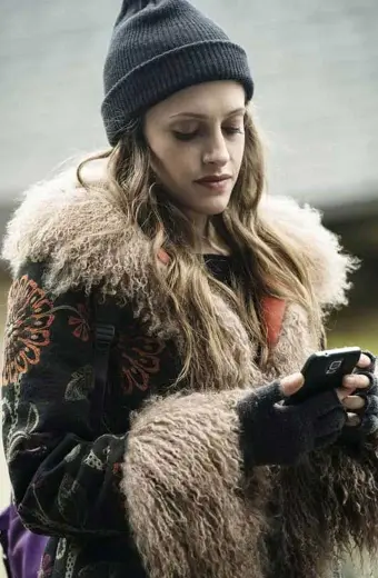 Mr Robot Carly Chaikin Darlene Floral Black Wool Fur Coat