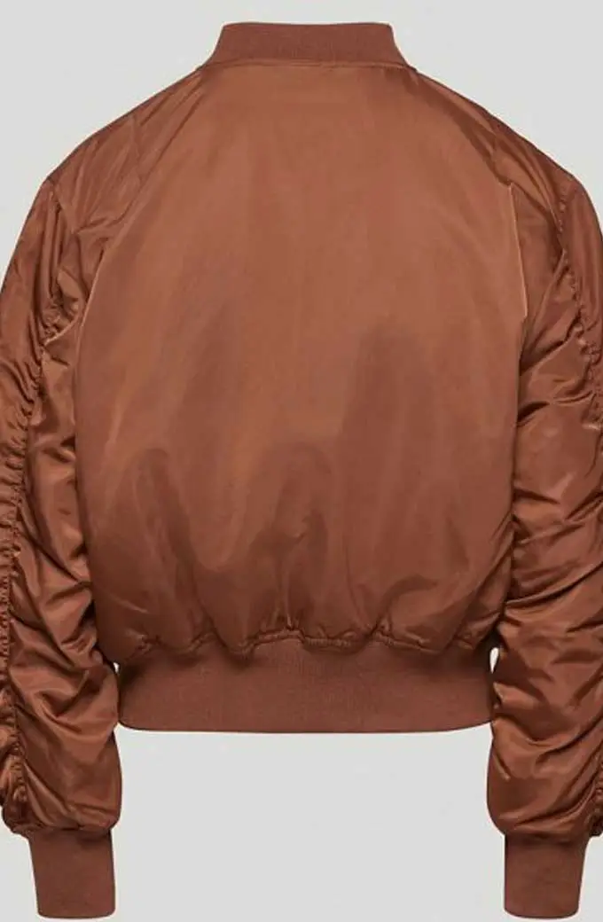 Nancy Drew George Fan Leah Lewis Bomber Brown Satin Jacket leah-lewis-nancy-drew-jacket