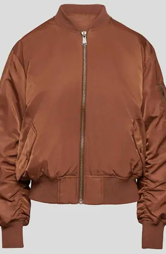 George Fan Leah Lewis Nancy Drew Bomber Brown Satin Jacket