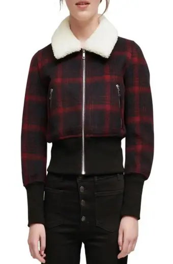 Kennedy McMann Nancy Drew Cropped Red Checked Plaid Jacket