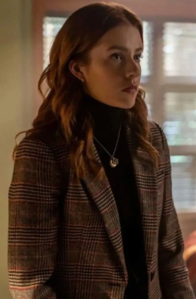 Nancy Drew Kennedy McMann Brown Checked Plaid Wool Coat nancy-drew-kennedy-mcmann-coat