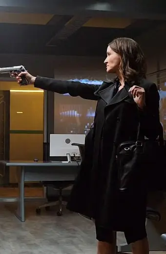 Michelle Nolden October Faction Black Wool Coat october-faction-hannah-mercer-coat