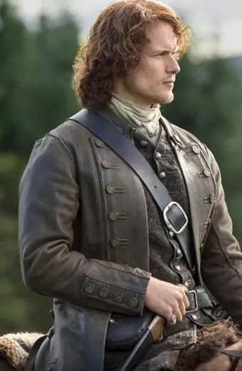 Sam Heughan Outlander Jamie Fraser Brown Leather Trench Coat