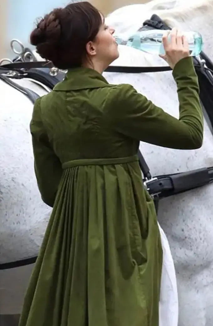 Dakota Johnson Persuasion Green Velvet Long Coat persuasion-anne-elliot-coat