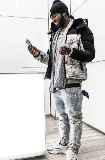 Mens Pop Smoke Casual Bomber Grey Black Cotton Puffer Jacket