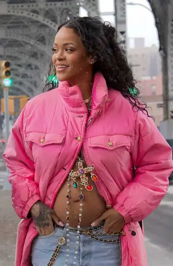 Casual Womens Rihanna Street Style Pink Parachute Puffer Coat barbadian-singer-rihanna-jacket