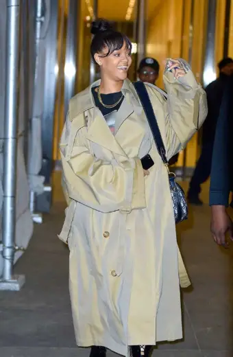 Womens Casual Rihanna Street Style Beige Cotton Trench Coat rihanna-trench-coat