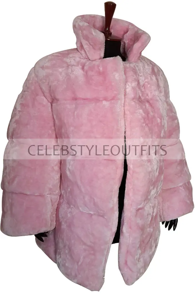 Womens Robyn Rihanna Fenty Baby Pink Fur Puffer Quilted Jacket robyn-rihanna-coat