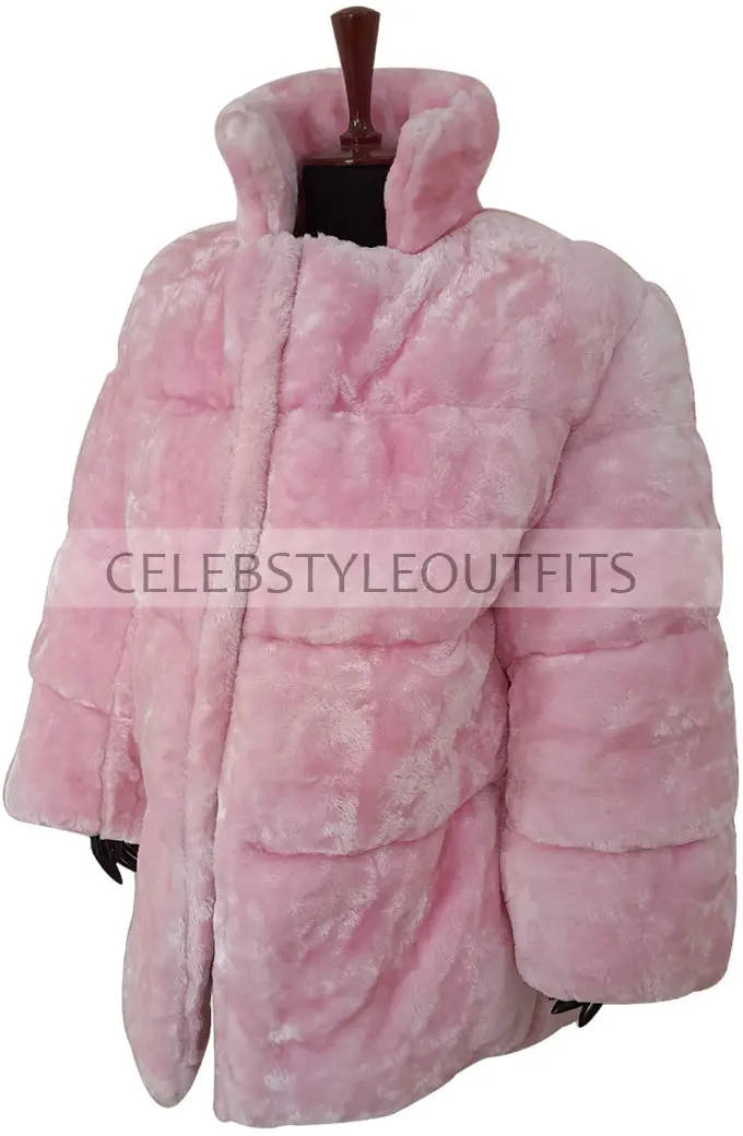 Womens Robyn Rihanna Fenty Baby Pink Fur Puffer Quilted Jacket robyn-rihanna-coat