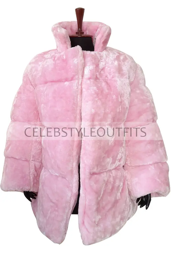 Womens Robyn Rihanna Fenty Baby Pink Fur Puffer Quilted Jacket robyn-rihanna-coat