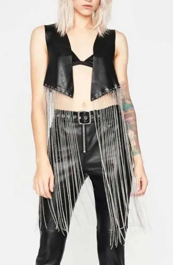 Vanessa Morgan Riverdale Toni Topaz Fringe Black Cropped Vest